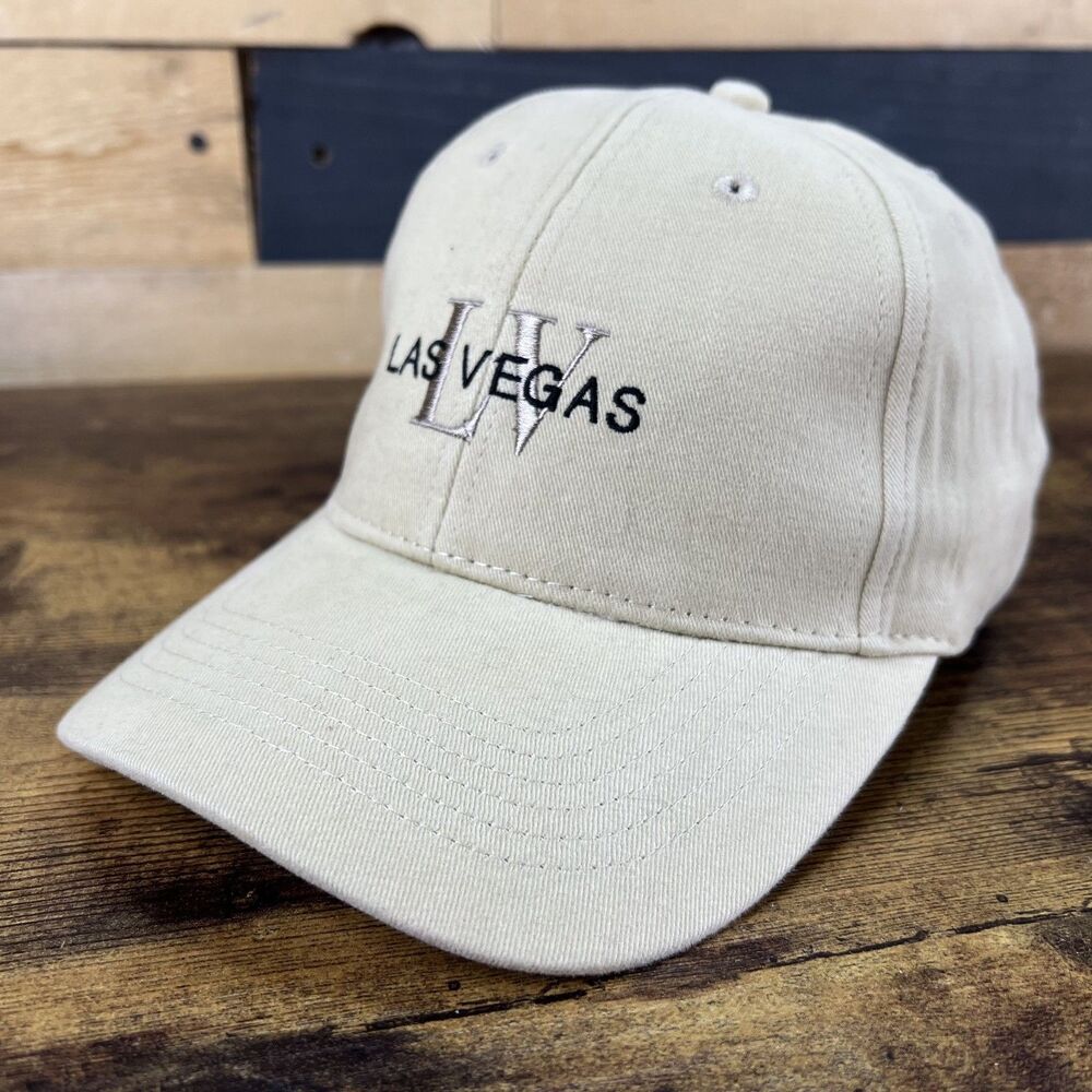Las Vegas Beige Khaki Snap Back Adjustable Hat Baseball Cap Embroidered Souvenir